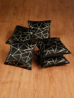 HOSTA HOMES - Soft Velvet Golden Foil Printed Cushion Covers Pack Of 5 ( 16 X 16 Inch ) Black