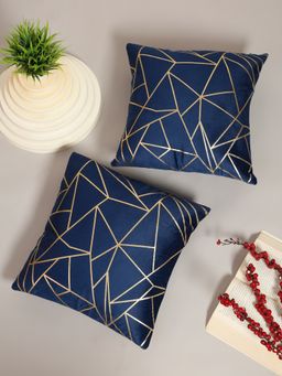 HOSTA HOMES - Soft Velvet Golden Foil Printed Cushion Covers Pack Of 2 ( 16 X 16 Inch ) Blue