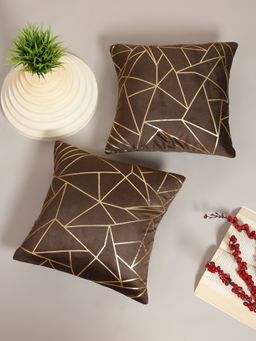 HOSTA HOMES - Soft Velvet Golden Foil Printed Cushion Covers Pack Of 2 ( 16 X 16 Inch ) Brown
