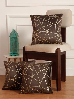 HOSTA HOMES - Soft Velvet Golden Foil Printed Cushion Covers Pack Of 3 ( 16 X 16 Inch ) Brown
