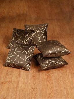 HOSTA HOMES - Soft Velvet Golden Foil Printed Cushion Covers Pack Of 5 ( 16 X 16 Inch ) Brown
