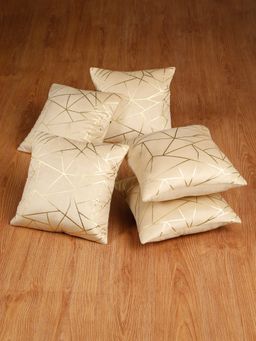 HOSTA HOMES - Soft Velvet Golden Foil Printed Cushion Covers Pack Of 5 ( 16 X 16 Inch ) Cream