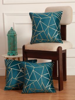 HOSTA HOMES - Soft Velvet Golden Foil Printed Cushion Covers Pack Of 3 ( 16 X 16 Inch ) Grey