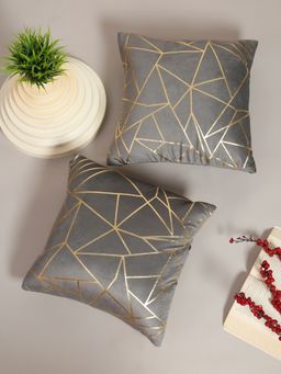 HOSTA HOMES - Soft Velvet Golden Foil Printed Cushion Covers Pack Of 2 ( 16 X 16 Inch ) Green