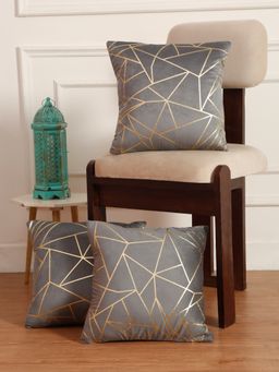 HOSTA HOMES - Soft Velvet Golden Foil Printed Cushion Covers Pack Of 3 ( 16 X 16 Inch ) Green