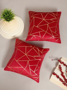HOSTA HOMES - Soft Velvet Golden Foil Printed Cushion Covers Pack Of 2 ( 16 X 16 Inch ) Maroon