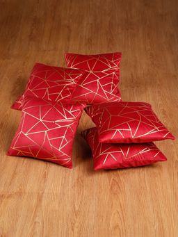 HOSTA HOMES - Soft Velvet Golden Foil Printed Cushion Covers Pack Of 5 ( 16 X 16 Inch ) Maroon