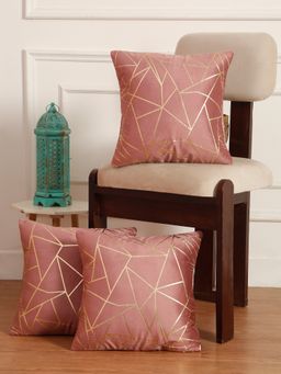 HOSTA HOMES - Soft Velvet Golden Foil Printed Cushion Covers Pack Of 3 ( 16 X 16 Inch ) Peach