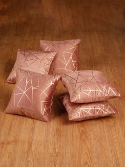 HOSTA HOMES - Soft Velvet Golden Foil Printed Cushion Covers Pack Of 5 ( 16 X 16 Inch ) Peach