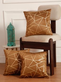 HOSTA HOMES - Soft Velvet Golden Foil Printed Cushion Covers Pack Of 3 ( 16 X 16 Inch ) Rust