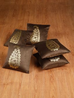 HOSTA HOMES - Soft Velvet Golden Foil Printed Cushion Covers Pack Of 5 ( 16 X 16 Inch ) Brown