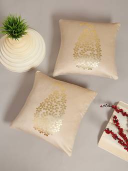 HOSTA HOMES - Soft Velvet Golden Foil Printed Cushion Covers Pack Of 2 Cream (16X16Inch)