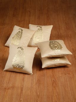 HOSTA HOMES - Soft Velvet Golden Foil Printed Cushion Covers Pack Of 5 ( 16 X 16 Inch ) Cream