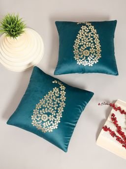 HOSTA HOMES - Soft Velvet Golden Foil Printed Cushion Covers Pack Of 2 ( 16 X 16 Inch ) Grey