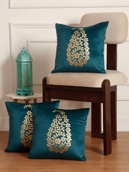 HOSTA HOMES - Soft Velvet Golden Foil Printed Cushion Covers Pack Of 3 ( 16 X 16 Inch ) Grey
