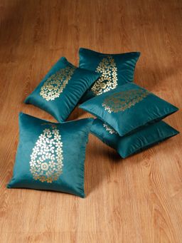 HOSTA HOMES - Soft Velvet Golden Foil Printed Cushion Covers Pack Of 5 ( 16 X 16 Inch ) Grey