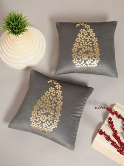 HOSTA HOMES - Soft Velvet Golden Foil Printed Cushion Covers Pack Of 2 ( 16 X 16 Inch ) Green