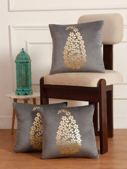 HOSTA HOMES - Soft Velvet Golden Foil Printed Cushion Covers Pack Of 3 ( 16 X 16 Inch ) Green