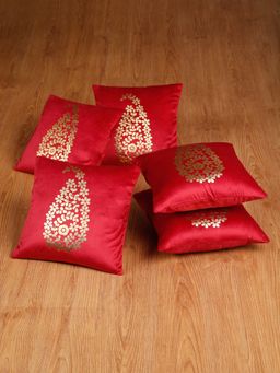 HOSTA HOMES - Soft Velvet Golden Foil Printed Cushion Covers Pack Of 5 ( 16 X 16 Inch ) Maroon