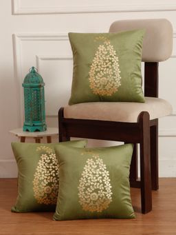 HOSTA HOMES - Soft Velvet Golden Foil Printed Cushion Covers Pack Of 3 ( 16 X 16 Inch ) Olive