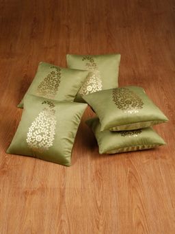 HOSTA HOMES - Soft Velvet Golden Foil Printed Cushion Covers Pack Of 5 ( 16 X 16 Inch ) Olive
