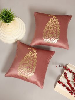 HOSTA HOMES - Soft Velvet Golden Foil Printed Cushion Covers Pack Of 2 ( 16 X 16 Inch ) Peach