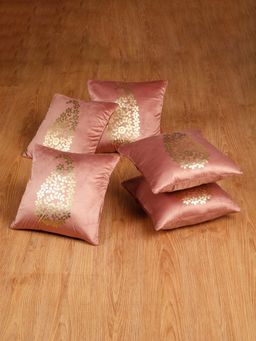 HOSTA HOMES - Soft Velvet Golden Foil Printed Cushion Covers Pack Of 5 ( 16 X 16 Inch ) Peach