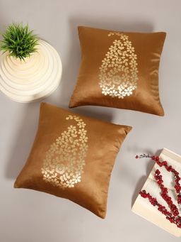 HOSTA HOMES - Soft Velvet Golden Foil Printed Cushion Covers Pack Of 2 ( 16 X 16 Inch ) Rust