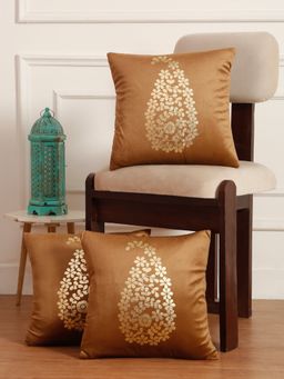 HOSTA HOMES - Soft Velvet Golden Foil Printed Cushion Covers Pack Of 5 ( 16 X 16 Inch ) Rust