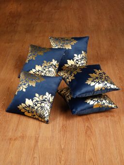 HOSTA HOMES - Soft Velvet Golden Foil Printed Cushion Covers Pack Of 5 ( 16 X 16 Inch ) Blue