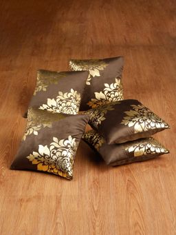 HOSTA HOMES - Soft Velvet Golden Foil Printed Cushion Covers Pack Of 5 ( 16 X 16 Inch ) Brown