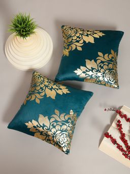 HOSTA HOMES - Soft Velvet Golden Foil Printed Cushion Covers Pack Of 2 ( 16 X 16 Inch ) Grey
