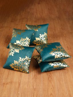 HOSTA HOMES - Soft Velvet Golden Foil Printed Cushion Covers Pack Of 5 ( 16 X 16 Inch ) Grey