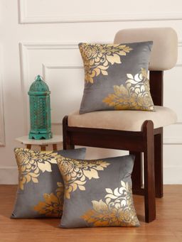 HOSTA HOMES - Soft Velvet Golden Foil Printed Cushion Covers Pack Of 3 ( 16 X 16 Inch ) Green