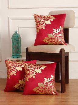 HOSTA HOMES - Soft Velvet Golden Foil Printed Cushion Covers Pack Of 3 ( 16 X 16 Inch ) Maroon