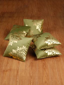HOSTA HOMES - Soft Velvet Golden Foil Printed Cushion Covers Pack Of 5 ( 16 X 16 Inch ) Olive