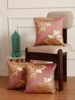 HOSTA HOMES - Soft Velvet Golden Foil Printed Cushion Covers Pack Of 3 ( 16 X 16 Inch ) Peach