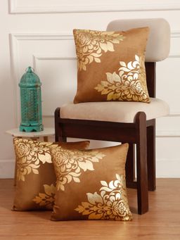 HOSTA HOMES - Soft Velvet Golden Foil Printed Cushion Covers Pack Of 3 ( 16 X 16 Inch ) Rust