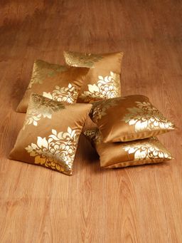 HOSTA HOMES - Soft Velvet Golden Foil Printed Cushion Covers Pack Of 5 ( 16 X 16 Inch ) Rust