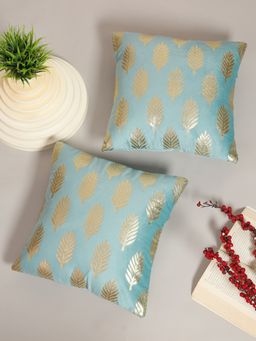 HOSTA HOMES - Soft Velvet Golden Foil Printed Cushion Covers Pack Of 2 ( 16 X 16 Inch ) Aqua