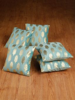 HOSTA HOMES - Soft Velvet Golden Foil Printed Cushion Covers Pack Of 5 ( 16 X 16 Inch ) Aqua