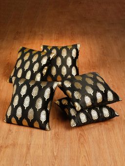 HOSTA HOMES - Soft Velvet Golden Foil Printed Cushion Covers Pack Of 5 ( 16 X 16 Inch ) Black