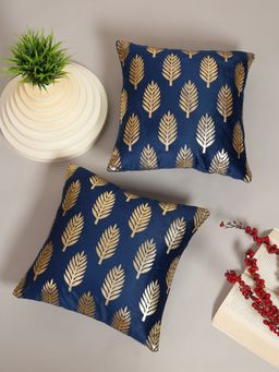 HOSTA HOMES - Soft Velvet Golden Foil Printed Cushion Covers Pack Of 2 ( 16 X 16 Inch ) Blue