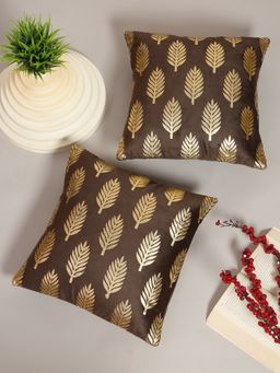 HOSTA HOMES - Soft Velvet Golden Foil Printed Cushion Covers Pack Of 2 ( 16 X 16 Inch ) Brown