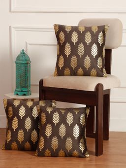 HOSTA HOMES - Soft Velvet Golden Foil Printed Cushion Covers Pack Of 3 ( 16 X 16 Inch ) Brown