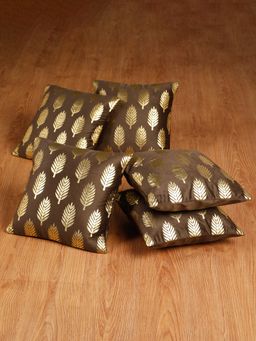 HOSTA HOMES - Soft Velvet Golden Foil Printed Cushion Covers Pack Of 5 ( 16 X 16 Inch ) Brown