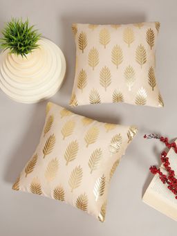 HOSTA HOMES - Soft Velvet Golden Foil Printed Cushion Covers Pack Of 2 ( 16 X 16 Inch ) Cream
