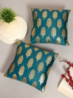 HOSTA HOMES - Soft Velvet Golden Foil Printed Cushion Covers Pack Of 2 ( 16 X 16 Inch ) Grey