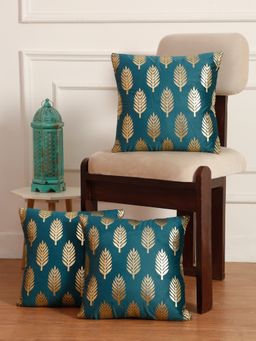 HOSTA HOMES - Soft Velvet Golden Foil Printed Cushion Covers Pack Of 3 ( 16 X 16 Inch ) Grey