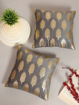 HOSTA HOMES - Soft Velvet Golden Foil Printed Cushion Covers Pack Of 2 ( 16 X 16 Inch ) Green